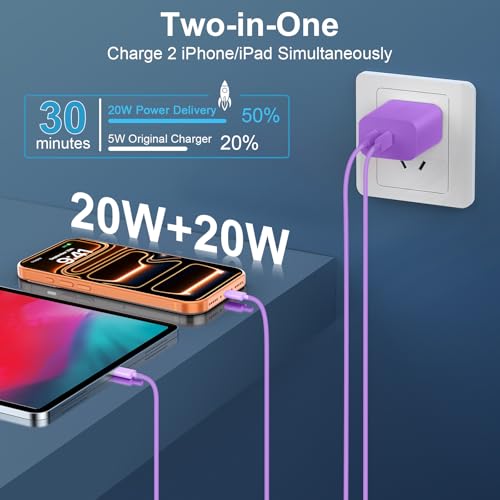 Image of iPhone 17 16 15 Pro Max Charger Fast Charging, 20W USB C Charger Block with 6FT USB C to C Charging Cable Cord for iPhone 17 16 15 Pro Max /17 16 15 Pro /17 16 15 /16 15 Plus-Purple