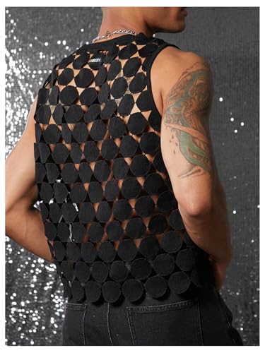 SHENHE Men's Sheer Tank Top Sleeveless Hollow Out Appliques Crew Neck Party Rave Tank Shirt2