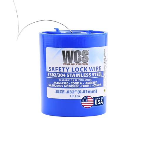 WCS .032 Stainless Steel Safety Lock Wire, T302/304, NASM20995C MS20995C, ASTM A580 Condition A, AMS5697, 1 lb Dispenser Can, Approx 362 ft