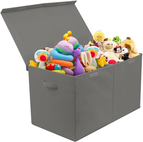 Sorbus Toy Chest with Flip-Top Lid, Kids Collapsible Storage for Nursery, Playroom, Closet, Home Organization, Large (Gray)