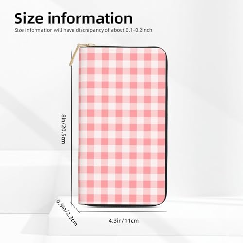 Leather Thin Slim Wallets for Women Men - Fashion Square Pink White Plaid Print Card Wallet Holder with Zipper2