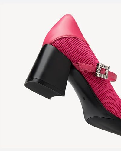 Women's Block Heel Mary Jane Pumps, Square Toe, Rhinestone Buckle Strap, Closed Toe, Wedding Dress Work Shoes4