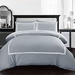 AR Ware Grey King Size Duvet Cover Set - Soft Luxury Bratta Stitch Embroidered Microfiber Duvet Sets with 2 Pillowcases - Non Iron Bedding Hotel Quality Quilt Cover