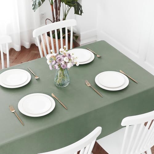 Image of Romanstile Waterproof Vinyl Tablecloth Rectangle, 54 x 78 Inch, Grey Green | 100% Oil Spill Proof PVC Plastic Table Cloth, Stain Resistant Wipe Clean Table Cover for Kitchen Dining Indoor Outoor Party