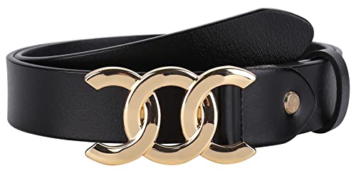 ALAIX Women's Belt Gold/Silver Buckle Belt Black leather belt Fashion