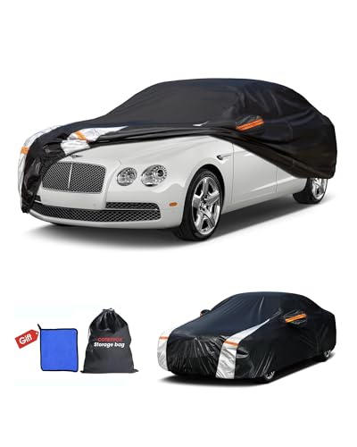 Image of Multi-Layer Car Cover Custom Fit for Bentley Flying Spur(2013-2026), 100% Waterproof All Weather for Automobiles, Gift with Towel, Heavy Duty Car Covers for Rain Sun UV Protection with Door Zipper.