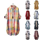 Plaid Cardigan for Women 2025 Tunic Tops Fall Fashion Plus Size Open Front Roll Up Sleeve Button Down Shirts