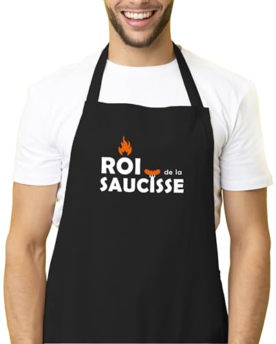 Kiribou Tablier de Cuisine Drôle « Roi de la Saucisse » - Cadeau Pour Les Maîtres du Barbecue - Noir