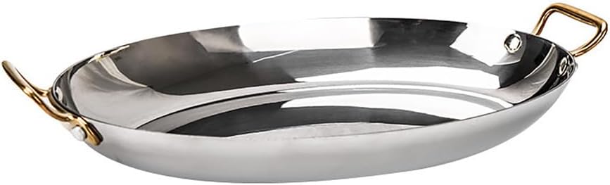 Oval Spanish Paella Pan Stainless Steel Spanish Paella Pan,Cooking Skillet Cookware with Dual Handle Spanish Seafood Lobster Plate for Home Cooking Cookware Kitchen,Silver,30CM/11.8 inches