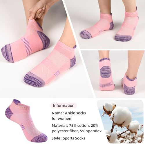 Image of Womens No Show Cushioned Ankle Socks For Running Hiking Low Cut Athletic Socks, Size 5-14, 5 Pairs
