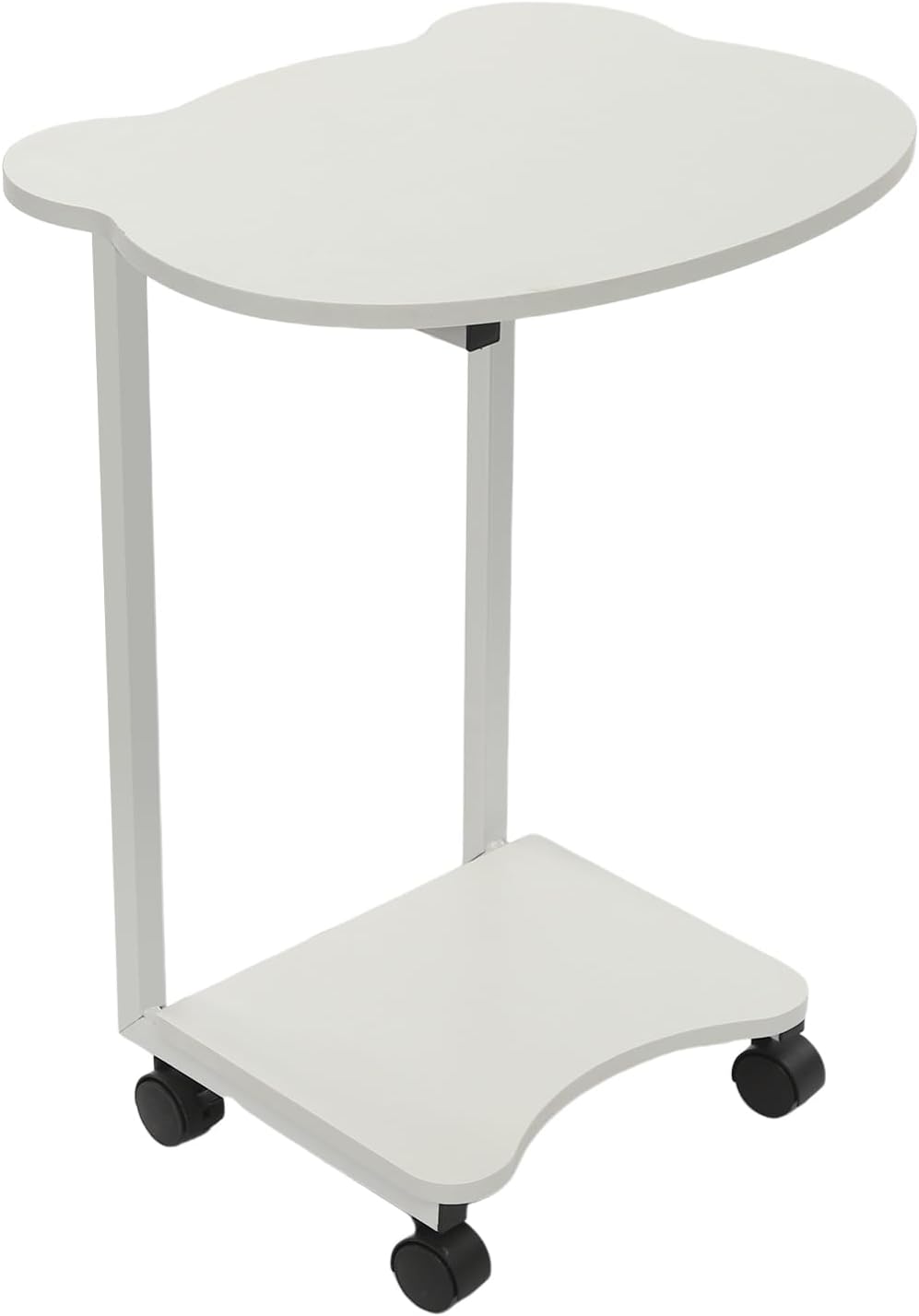 C Shaped Side Table with Wheels for Couch, Tv Tray, Coffee End Table, 2-Tier Rolling Compact Slide Laptop Desk for Sofa Bed Bathtub Living Room Bedroom (White)