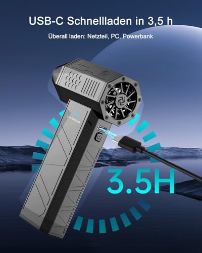 LUXSOLIS X3 Mini Turbo Fan Elektrischer Staubbläser Akku – Druckluftspray-Ersatz für PC Tastatur, 110000 U/min, 3 Stufen, 150 g Winddruck, USB-C, 4 Düsen