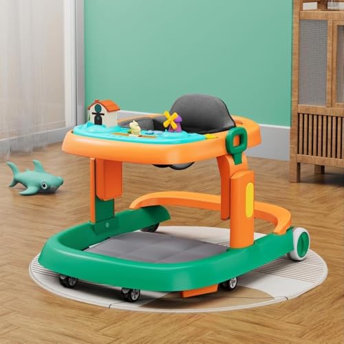 Image of StarAndDaisy Elegant Baby Walker 6 to 18 Months / Walker for Kids Girl Boy with Anti Fall Brake Pads, 3 Speed Height Adjustment, Multi-Level Seat Adjustment, Recreational Music Toy Bar, (Elegant Orange-Green)