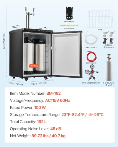 Image of VEVOR Beer Kegerator, Dual Tap Home Draft Beer Dispenser for Ball Lock