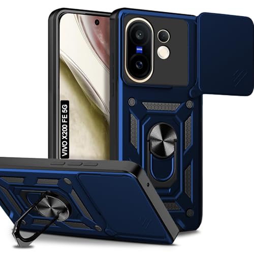 Image of AESTMO Tough Armor Vivo X200 FE 5G Bumper Back Case Cover | Ring Holder & Sliding Camera Shield Cover | 360 Degree Protection Back Case Cover for Vivo X200 FE 5G (Blue)