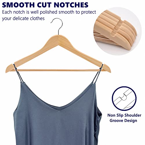 Amber Home Solid Wood Suit Coat Hangers 30 Pack, Smooth Natural Finish Wooden Dress Hangers With Non Slip Pant Bar, Clothes Hangers With 360 Swivel Hook & Notches For Jacket, Pant, Shirt (Natural, 30) #TOP2