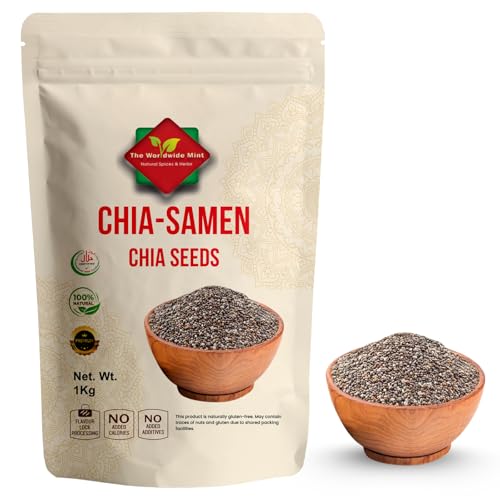 Chiasamen 1kg 100% Natürlich Reich an Omega-3 Ballaststoffen & Protein Vegan Glutenfrei Rohes Superfood Ideal für Smoothies Backen Porridge Salate Wiederverschließbarer Beutel