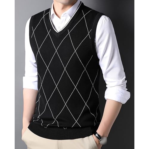 Men's Diamond Knitted Vest Male Slim Fit V Neck Sweater Vest Man Sleeveless Casual Business Knitwear Vests2