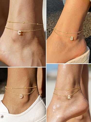 FindChic Womens Ankle Bracelets Initial Anklet Gold Plated Anklet Rhinestone Non Tarnish Anklets for Women, Letter S