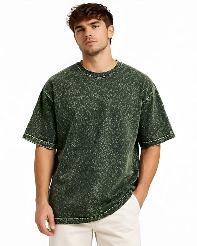 Image of Amazon Brand - Anarva Men's Oversized Acid Wash T-Shirt | Premium Cotton Relaxed Fit | Drop Shoulder Half Sleeve Casual Streetwear Tee for Men