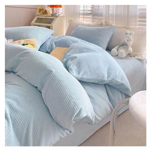 Ropa De Cama Cálida De Invierno, Juego De Cuatro Piezas De Franela Color Leche, Funda De Edredón Gruesa con Control De Temperatura (Blue 200x230cm)
