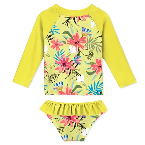 Image of Funnycokid Girls Swimsuit Toddler Bathing Suit Long Sleeve 2 Piece Rash Guard Set for Kids 2-10 Years