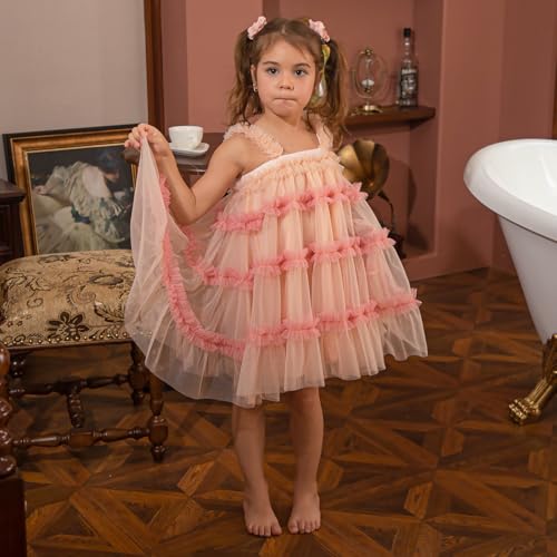 Vintage Flower Girl Dress Ruffled A-line Tulle Mesh Dresses for Princess Birthday Party Prom2