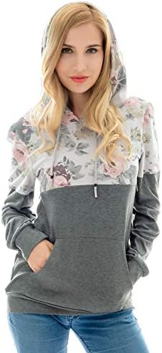 Bearsland Women's Maternity Breastfeeding Sweater Hoodie Nursing Sweatshirt with Pockets,grayflower,L