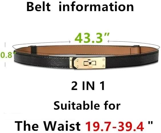2 in 1 Women's Skinny Leather Belt,Alloy Turn Lock Adjustable Slim Thin Waist Belt For Dress Jeans Coat - Image 2