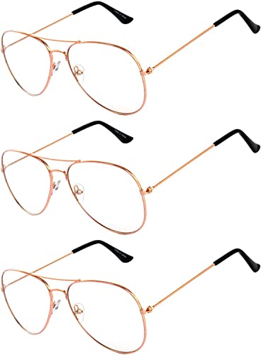 OWL Aviator Clear Lens Metal Sunglasses Men's Women's Non-Prescription 1 Pair, 3 Pairs