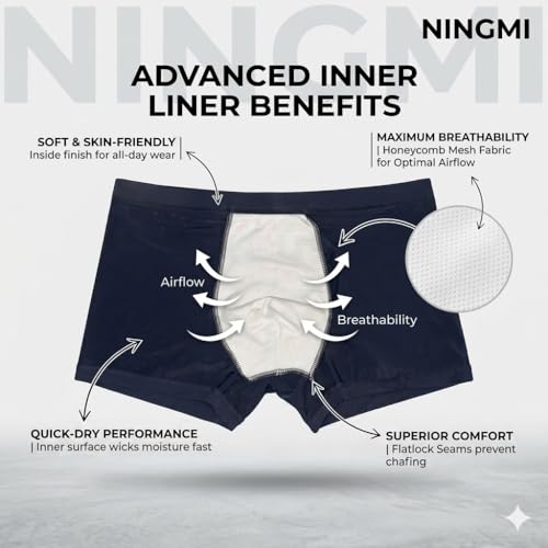 Image of NINGMI Men's Ultra-Soft Printed Trunk Briefs - Premium Imported Nylon Blend, Breathable & Moisture-Wicking Underwear, Tag-Free Comfort with 4-Way Stretch