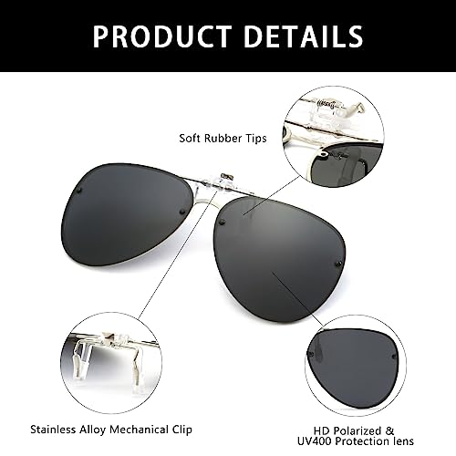 YAMEIZE Polarized Clip on Sunglasses - Anti-Glare Pilot Glasses for Men Women Flip Up Rimless Clip Eyewear Driving Outdoor4