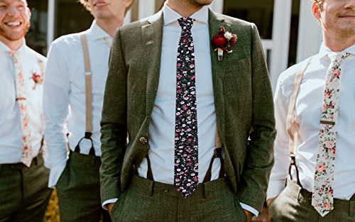 Image of Mantieqingway Men's Skinny Tie, Cotton Floral Ties for Men Wedding Necktie for Groom, Groomsmen, Missions, Dances