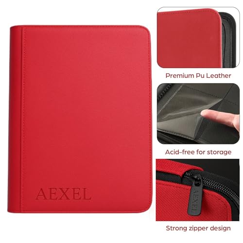 Image of Premium Trading Card Zipper Binder 360 Card Capacity 9 Pocket Pu material For Trading Cards, Sports Cards, TCG Cards (Royal Red)