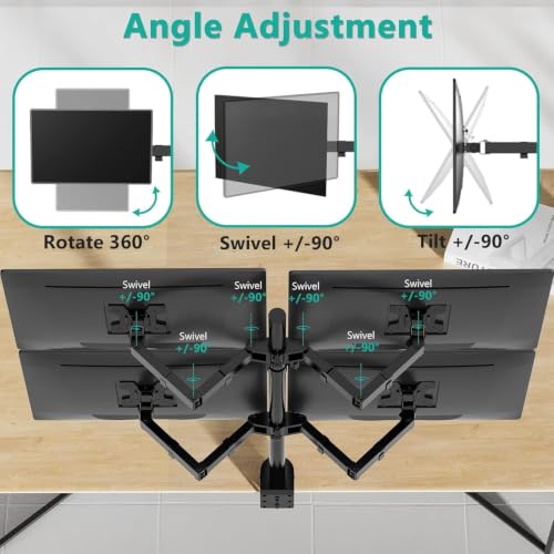 Image of Audiovan Monitor Desk Mount, 4 Monitor Stand Fits Heavy Duty Computer Screen up to 27 inch, Full Adjustable Monitor Arm Holds up to 22 lbs per Arm, Black