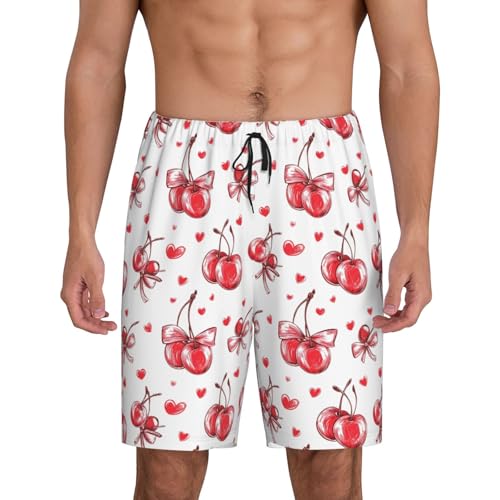 Mens Pajama Pants - Bow Cherry Print Cotton Pajama Shorts for Men Shorts Casual, Pj Bottoms Lounge