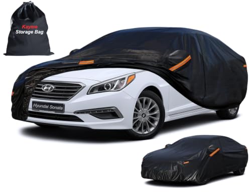 Image of Kayme 7 Layers Sedan Car Cover Custom Fit for Hyundai Sonata (1999-2026), Waterproof All Weather for Automobiles,Rain Sun UV Protection.Black