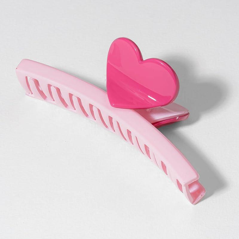 Hair Drama Co. Acrylic Hair Claw Clips for Women Aesthetic | Korean Pink Heart Claw Clips | Non Slip Ponytail Holder Hair Clamps Glossy Finish | Korean Style Butterfly Clutchers