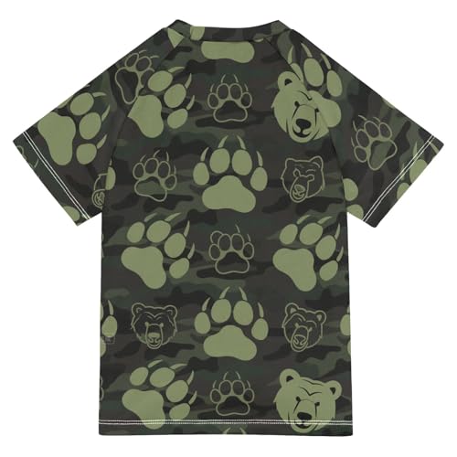 Animal Footprint Bear Brown Green Short Sleeve Little Girls Bathing Suitt Swimsuit for Kids Girls Rash Guard Swimsuit for 3-12 Years trajes de bano para nina2
