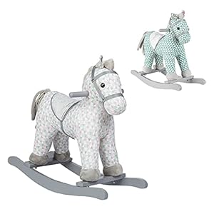 Kikkaboo Pluche hobbelpaard met geluid, houten handgrepen, houten glijders, vanaf 18 maanden, kleuren: wit
