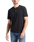 Buffalo David Bitton Men's Short Sleeve Cotton Henley T-Shirt Regular Fit, Black