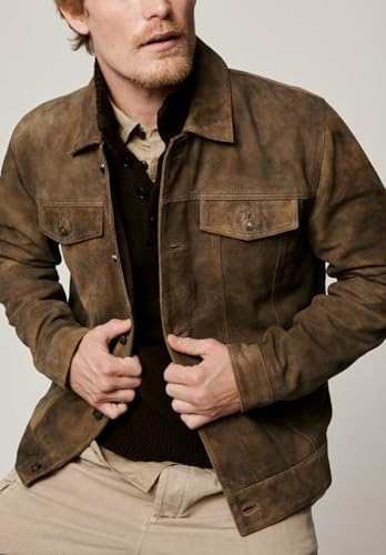 Men's Classic Suede Blazer Single Breasted Casual Faux Leather Sports Jacket with Pockets2