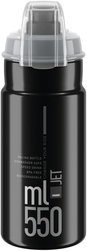 Jet Plus Water Bottle Black Grey Logo – Large Capacity Cycling Bottle with Easy Squeeze Design – Lightweight & BPA-Free – 550ml – For Road Bike, MTB & Gravel Cycling