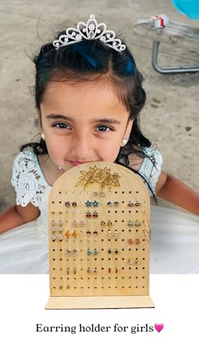 2OWLS Earring Holder Girls Rose Wood Jewelry Organizer for Girls Vanity Women. Pegboard Jewelry Rack Studs Earring Stand Organizer Boho floral Earring Tower Organizer for Girls. Boho3