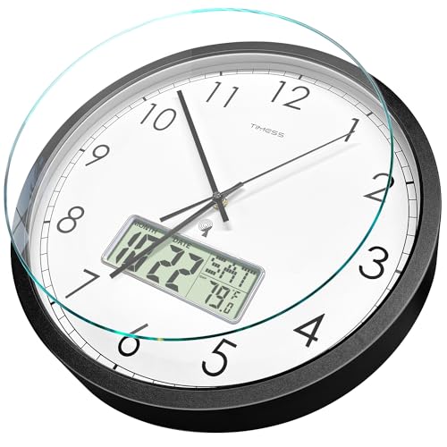 Horloge murale silencieuse pour senior facile à lire avec écran LCD intégré