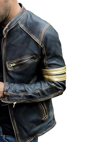 Motorcycle Black Leather Jacket Men - Vintage Biker Cafe Racer Real Lambskin Black Mens Motorcycle Jackets2