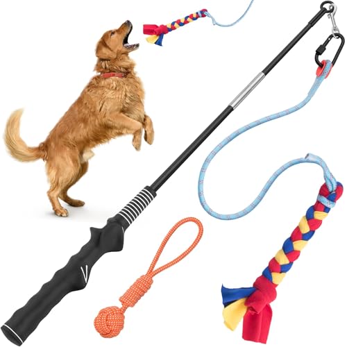 YES4QUALITY Flirt Pole for Dogs - Safe & Strong for Large Breeds with Nylon Cord - Spring Pole for...