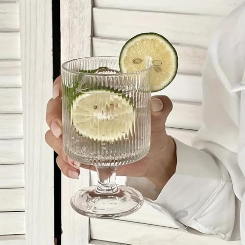 Image of Forestamart Vintage Vertical Striped Wine Glasses Set (220ml), Cocktail Glass, Lead-Free Glasses for Bars, Restaurants, Parties (6)