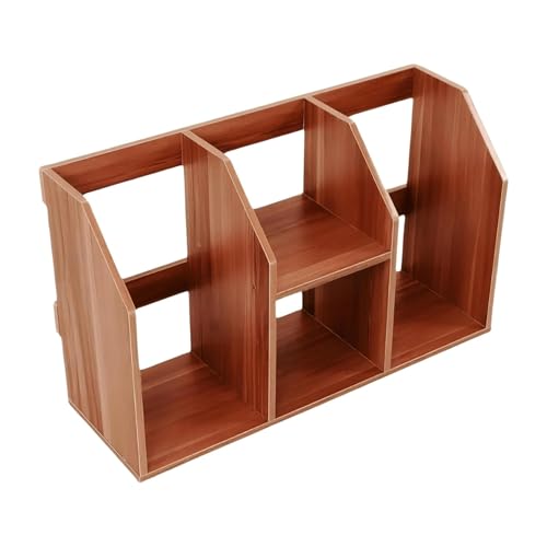 Image of Table Top Bookshelf - Countertop Bookcase with 4 Shelves, DIY Engineered Wood Multipurpose Storage Organizer Table Shelf Book Rack for Home Study Room (Wood Accent)