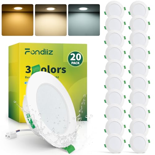 Fondiiz Lot de 20 Spot LED Encastrable 6W, 220V Spots de Plafond Extra Plat Blanc Chaud 2700K Blanc Neutre 4000K Blanc Froid 6000K Réglable, Spot Salle de Bain IP44...